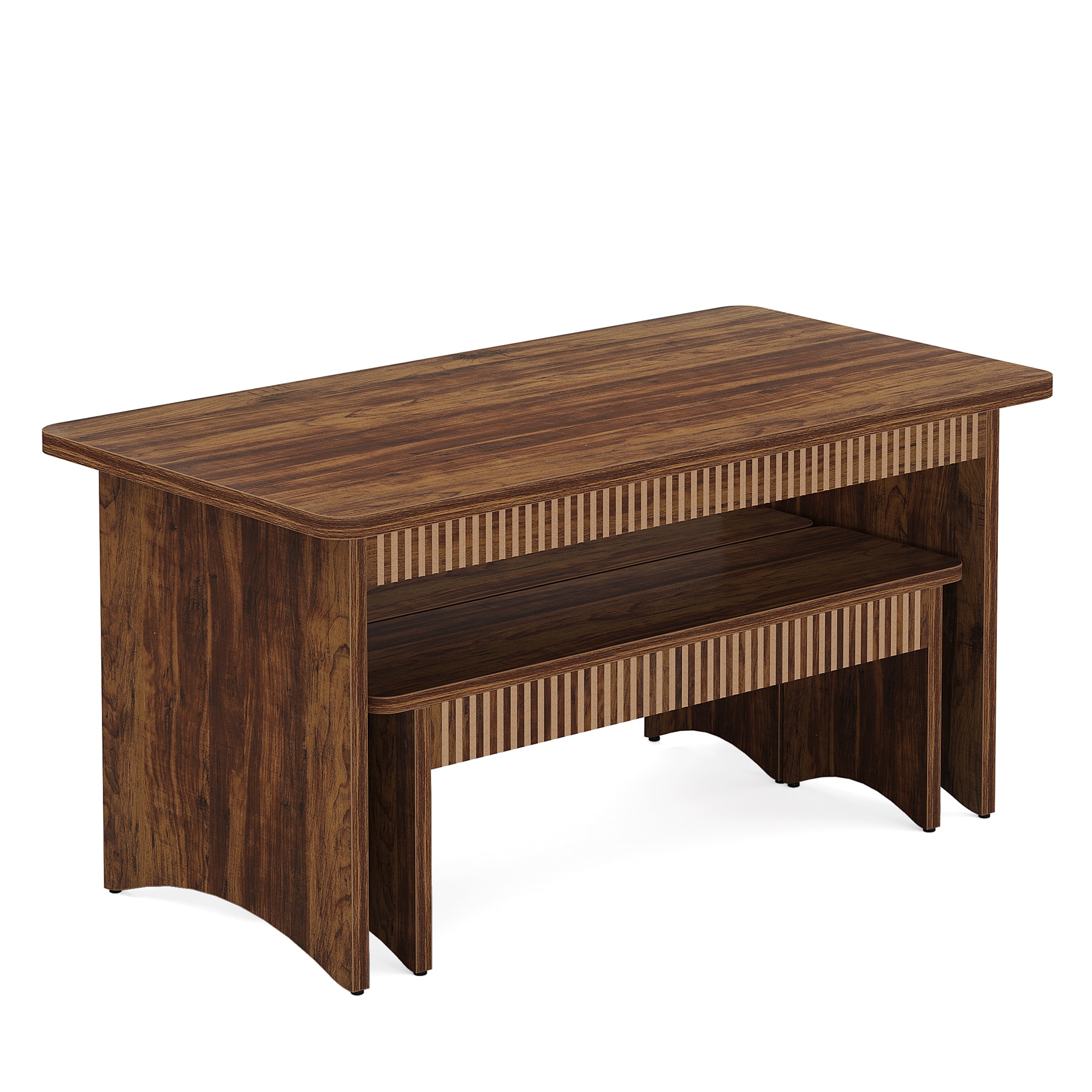 Kitchen Table With 2 Benches, 3-Piece Dining Table Set For 4-6 People_voghion.com